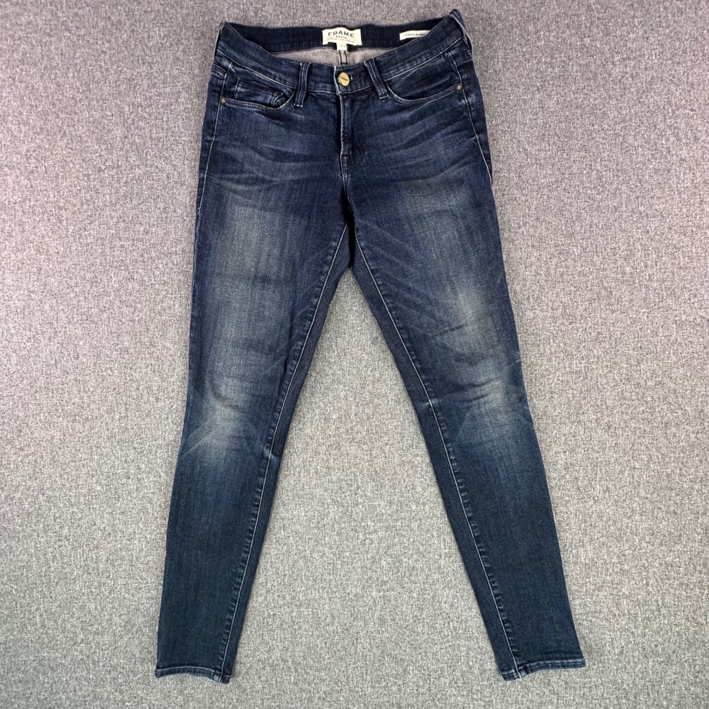 Frame Jeans Womens 27 Le Skinny de Jeanne Bladwin Blue Whiskered Stretch Denim